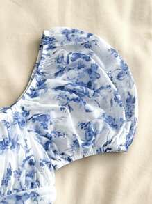 SHEIN Teen Girls Spring& Summer/Valentine Day/Dreamara Blue & White Floraldress/Vacation/Holiday/Vintage//Beach/Sea/Elegant/Dresses For Girl/Bohemia/Boho Clothing/Sun Dresses For Girls Holiday Outfits - Blue and White - View 5