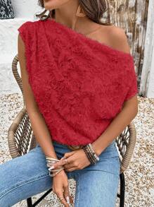 EMERY ROSE Áo cánh nữ xếp ly bất đối xứng rộng rãi thanh lịch giản dị - Đỏ - Xem 8