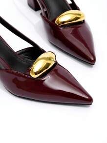 CUCCOO BIZCHIC Women's Back Strap Decor Bowknot Lolita Style High Heel Pumps, Burgundy Color - Redwood - View 4