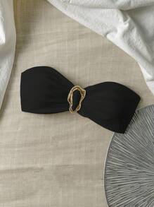 Swim Chiccia Springbreak Women's Solid Color Halter Metal Decor Sexy Bikini Top For Summer