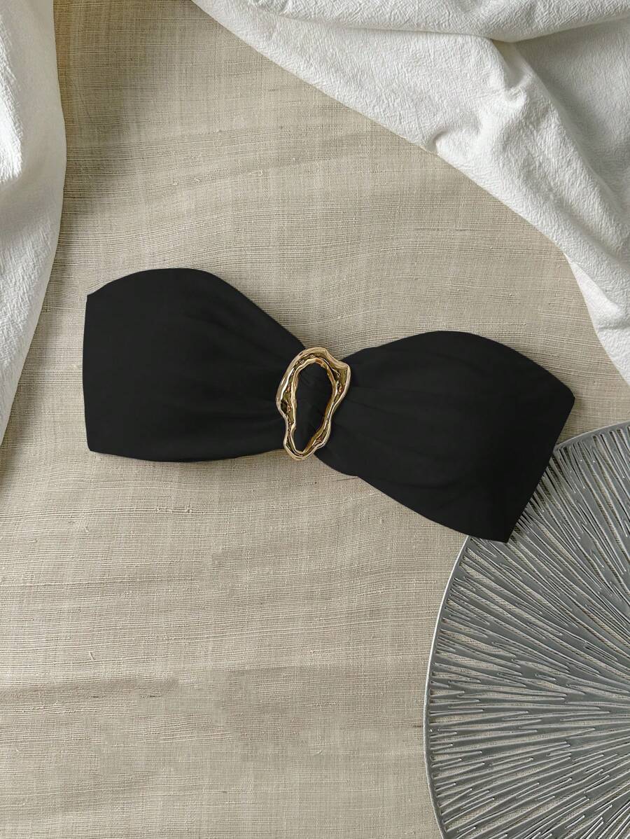 Swim Chiccia Springbreak Women's Solid Color Halter Metal Decor Sexy Bikini Top For Summer