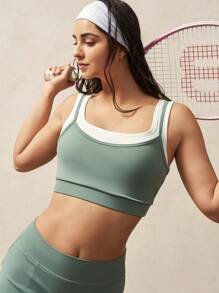 VARSIVA Women's Green Scoop Neck Sleeveless Crop Sports Tank Top: Double-Layered Knitted Design With Criss-Cross Detailing For Enhanced Comfort And Style - Green - View 6