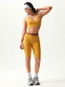 VARSIVA Women's Yellow Crop Sports Tank Top: Sleeveless Spaghetti Strap Knitted Fabric Design With Tape Details For Comfortable Workouts - Yellow - View 5