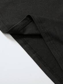 Camiseta de manga corta con cuello redondo y estampado de eslogan para mujer, tallas grandes - Negro - Ver 7