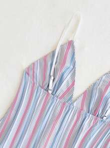 SHEIN Unity Vacation-Style Striped Bow Design Contrast Color Deep V Camisole - Pink - View 3