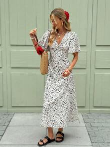 Serisse 女士碎花连衣裙，度假休闲 - 杏色 - 查看 3