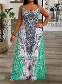 SHEIN Clasi Đầm Maxi In Kỹ Thuật Số Cỡ Lớn Cho Nữ - màu xanh lá - Xem 5