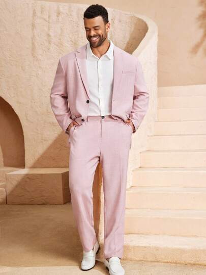 EASEVO 大码男士两件套：长袖梭织西装外套和裤子