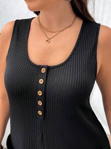 SHEIN LUNE Plus Size Casual Jumpsuit, Comfortable Textured Fabric Bohemia Easter Outfit Women Country Concert Outfit Graduation Outfit Summer Outfits For Women Brunch Outfits For Women Mother's Day Church Outfits Women - Black - View 2