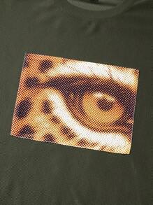 Manfinity EMRG Mesh T-Shirt With Digital Printing, Stylish Pattern Men Graphic Tops Graphic Tee Men - Army Green - View 6