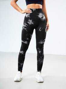 Slayform Slayform 扎染无缝高弹力运动紧身裤 Sport Studio 高腰无缝修身女式紧身裤 - 弹性柔软触感透气四向拉伸紧身裤，适合跑步、骑行、瑜伽、泡菜球运动、休闲 - 藏蓝色 - 查看 6