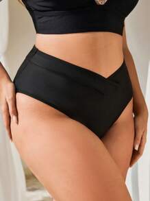 Swim Basics Plus Size Women Black Casual Vacation Bikini Bottom For Summer - Black - View 4