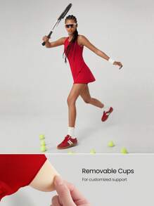 GLOWMODE FeatherFit™-Air Peekaboo 镂空口袋多功能运动连衣裙，内置短裤，轻度支撑，低冲击瑜伽，日常夏季速干，吸湿排汗 - Fiery Red - 查看 3