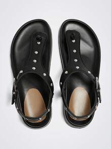 Maija Sandalias de mujer de punta abierta con correa para el tobillo, cómodas sandalias casuales planas para la temporada de vacaciones, primavera/verano - Negro - Ver 5