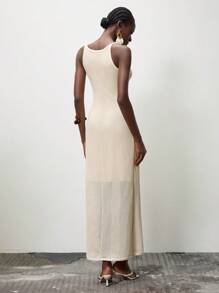 Lumivelle Summer Minimalist Textured Knit Camisole Dress - Apricot - View 2