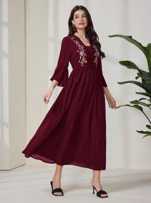 Al Najma Casual Embroidered Dress For Women, Women Black Long Dress - Burgundy - View 4