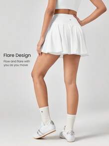 GLOWMODE 4.5'' Sweat-Wicking Quick-Dry Tummy Control Ultra High-Rise Waist Skirt With Side Pockets Non-Slip Grips Daily Casual Wear - White - View 3