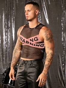 FeverCity Men's Mesh Round Neck Sleeveless Tank Top, Suitable For Summer - Pink - View 4