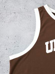 Áo ba lỗ thể thao viền in chữ mùa hè cho nam - Cà phê nâu - Xem 7