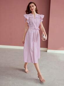 MOTF PREMIUM BELTED RUFFLE DRESS - Mauve Purple - View 4