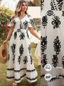 SHEIN LUNE Vestido estampado de talla grande, estilo informal de vacaciones y atuendos de verano para mujer, atuendos de vacaciones para mujer, atuendos de festival rave, vestido bohemio/bohemio para mujer, atuendo de concierto, vestidos blancos para mujer