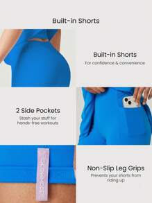 GLOWMODE FeatherFit™-Air Peekaboo 镂空口袋多功能运动连衣裙，内置短裤，轻度支撑，低冲击瑜伽，日常夏季速干，吸湿排汗 - Blue Power - 查看 4