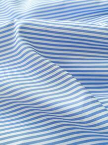 Elamini 蓝白条纹 V 领收腰蝴蝶结荷叶边吊带背心，女士休闲甜美假日旅行日常装，春夏 - 藍色 - 查看 7