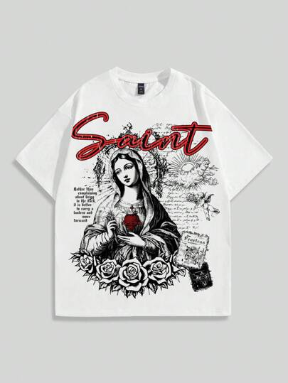 Street Life Men's Casual Summer Virgin Mary Slogan Print T-Shirt And Shorts Set