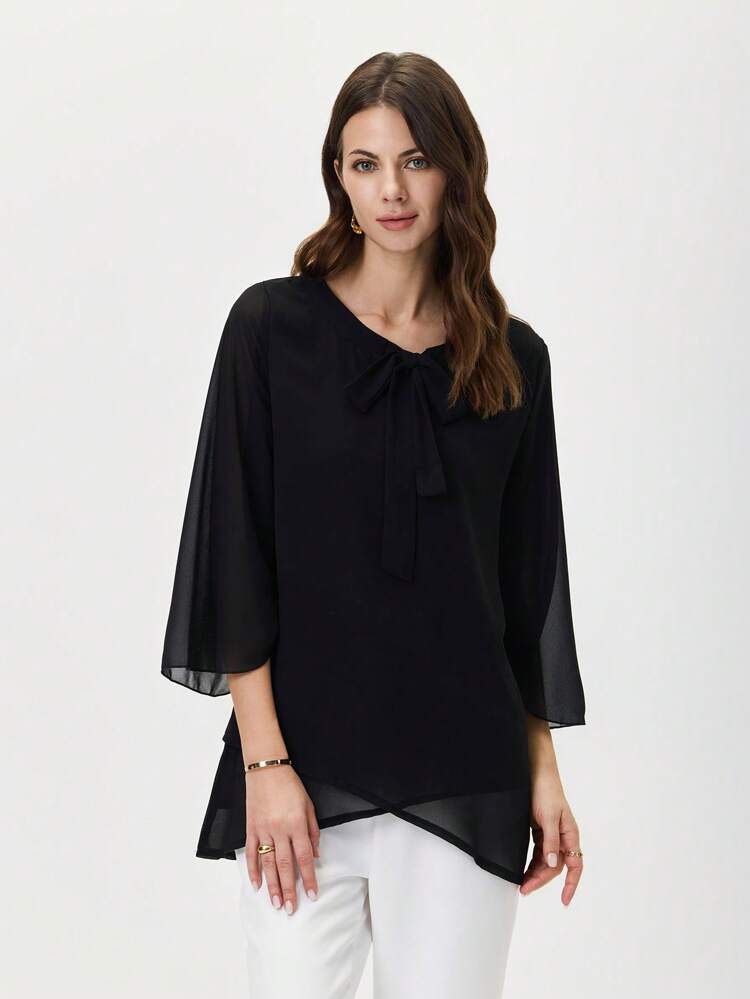 Women's Solid Color V-Neck Batwing Sleeve Simple Blouse, For Casual Daily Wear