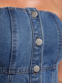 COSMINA 女士优雅牛仔抹胸连衣裙，春夏 - 藍色 - 查看 7