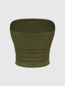 ROMWE Grunge Punk Rhinestone Star Ruched Cropped Women's Top - Army Green - View 2