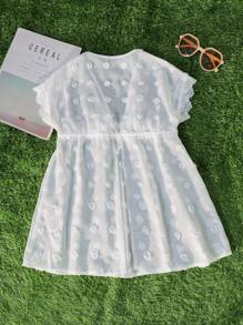 SHEIN Young Girl Woven Plain Fabric Collared Ruffles Cover Up - White - View 5