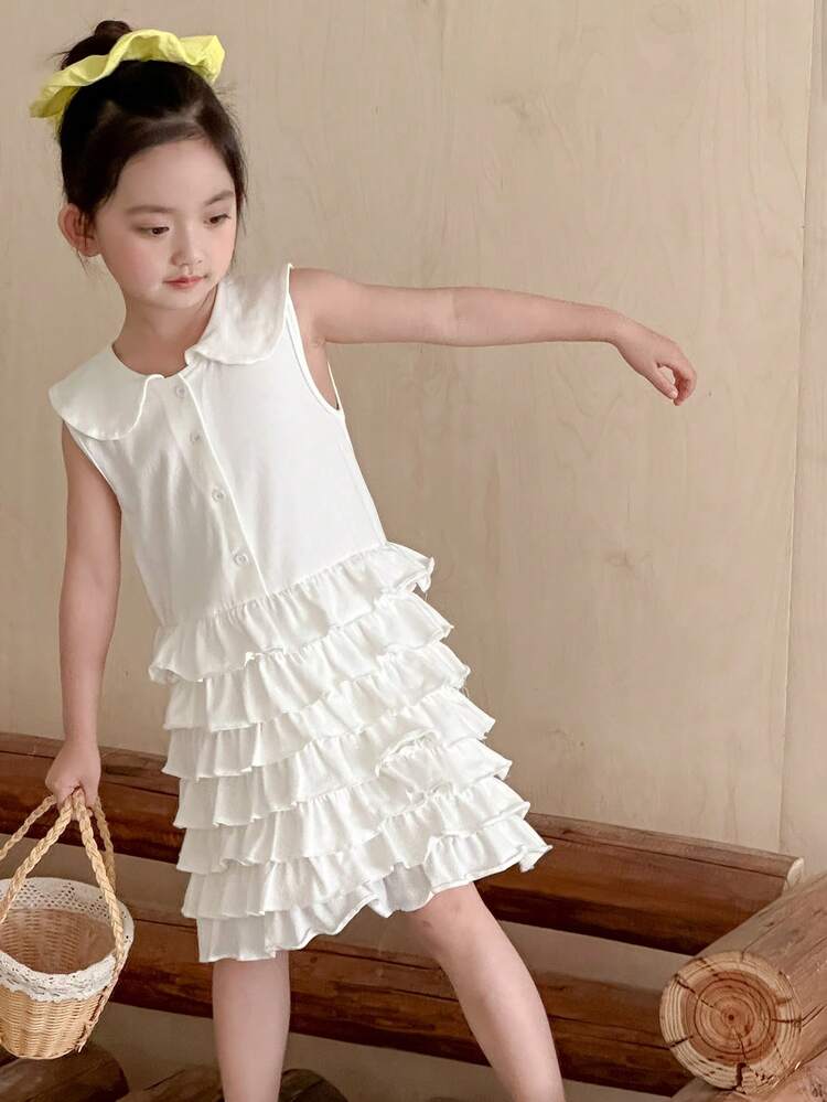 Young Girl Sleeveless Collared Dress, Summer