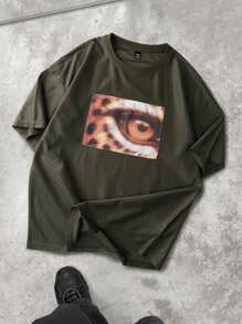 Manfinity EMRG Mesh T-Shirt With Digital Printing, Stylish Pattern Men Graphic Tops Graphic Tee Men - Army Green - View 1