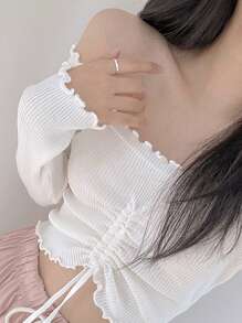 DAZY Off-Shoulder Pleated Form-Fitting Short Women T-Shirt,Off Shoulder Top Going Out Tops - White - View 3