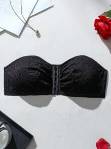 SHEIN Áo ngực không dây ren lãng mạn cỡ lớn cho nữ có nút cài phía trước - màu đen - Xem 6