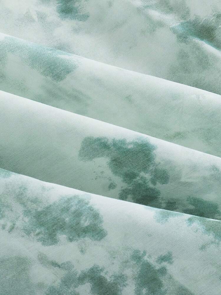 SHEIN Maija タイダイ花柄 レディースシャツ、ボヘミアンビーチバケーションデザイン ルーズカジュアル タンダウンカラー ドロップショルダー 長袖 オープンフロント タイダイインクプリントデコレーション ビーチホリデーボヘミアンクロージング