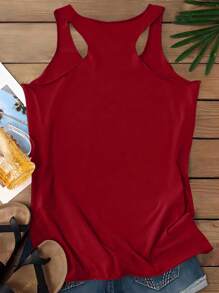 EMERY ROSE 女士休闲简约雏菊图案印花吊带背心，夏季 - 酒紅色 - 查看 2