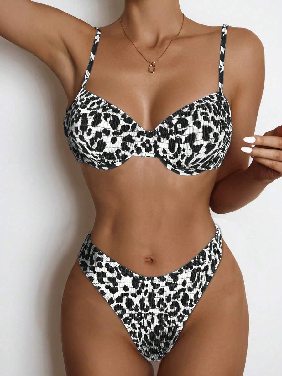 Swim Vcay Beach Halter Tankini 2 Pieces Swimwear Set, Random Print For Summer Beach Vacation - Black and White - View 1