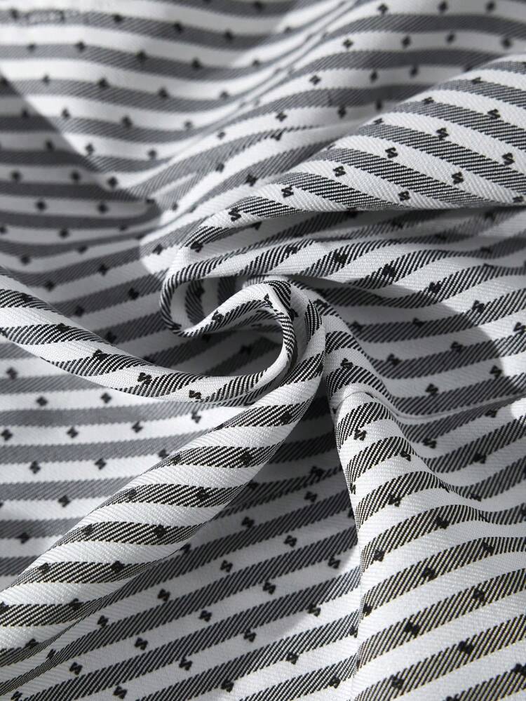 SHEIN Maija Modern 2025 Spring Summer Casual Fashion Elegant Women Black Striped Textured Woven Blouse, Suitable For Music Festival, Beach Holiday, Daily Casual, Romantic Urban Resort, Suitable For Outing, Party, Wedding Guest, Vintage Style, Graduation Season Business Casual Woman