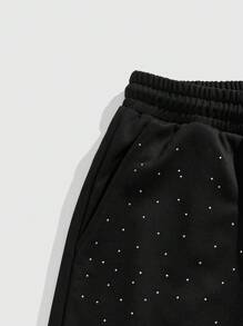 ROMWE MEN Street Life Men's Summer Fashion Shiny Rhinestone Shorts - Black - View 4