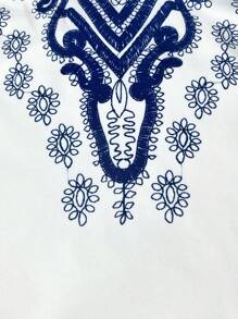 INAWLY 大码图案休闲衬衫，波西米亚风格度假上衣