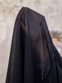 SHEIN LUNE 大码女式夏季波西米亚风黑色薄纱拼接吊坠节日罩衫