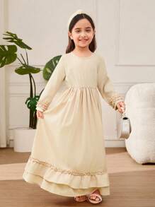 Young Girl A-Line Ruffle Trim & Headband Dress - Apricot - View 8