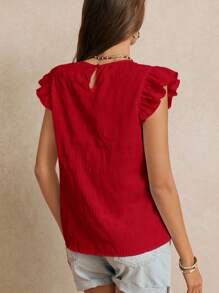 Poéselle Mùa cưới nghỉ hè, Áo cánh trơn viền bèo nhún tuyệt đẹp, Mùa hè, Áo dễ thương, Lãng mạn thanh lịch, Phong cách Boho Chic, Phong cách thường ngày, Thiết yếu, Mùa hè, Mùa cưới - Đỏ - Xem 3