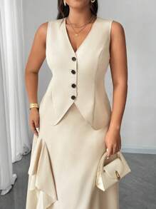 Elenzga Plus Size Elegant & Simple A-Line 2 Pieces Set For Women