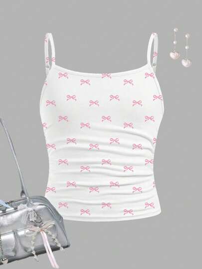 SHEIN Girlism Mini Bowknot Ballerina Style Linne, Monterad Casual Sportig Camisole För Tween Girls