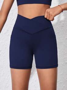 SHEIN 女童海军蓝运动紧身瑜伽裤，带口袋，弹力舒适，适合锻炼、训练、跑步、骑行 - 藏蓝色 - 查看 3