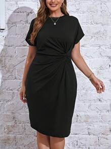 SHEIN Privé Plus Twist Front Batwing Sleeve Dress,Graduation Dress