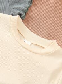 SHEIN Elladie kids 4pcs/Set Girls' Casual Solid Color Short Sleeve T-Shirt, Summer Summer Holiday - Multicolor - View 5